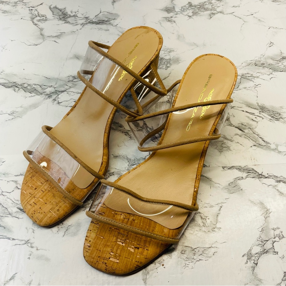 Cork Brenda Zaro Tan Heels with Transparent Straps and Textured Design 9